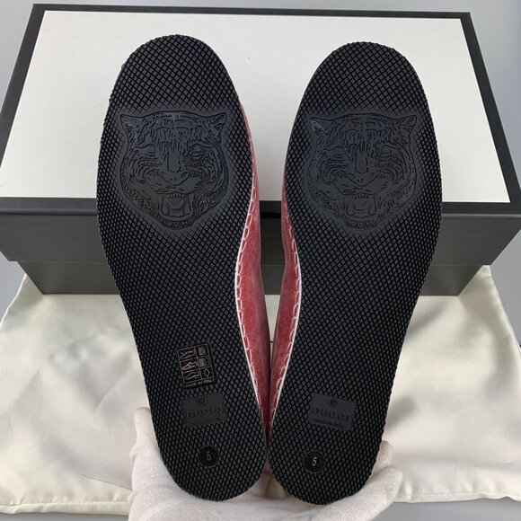 NIB Gucci Pink Velvet Pearl Monogram Slip on Loafers Size 5/EU 39 - Picture 10 of 12